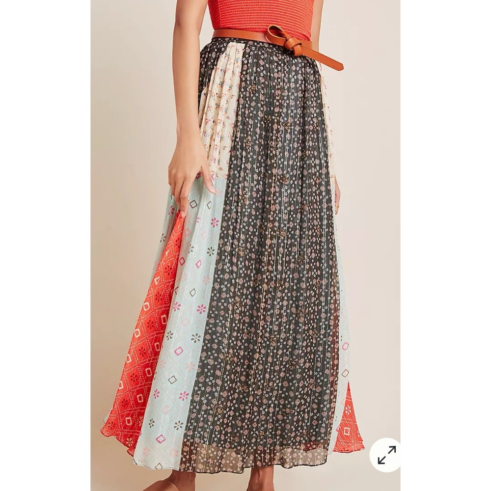 Anthropologie Verb Margot Shimmer Patchwork Peasant Maxi Skirt Festival #GG3-5 - Picture 3 of 12